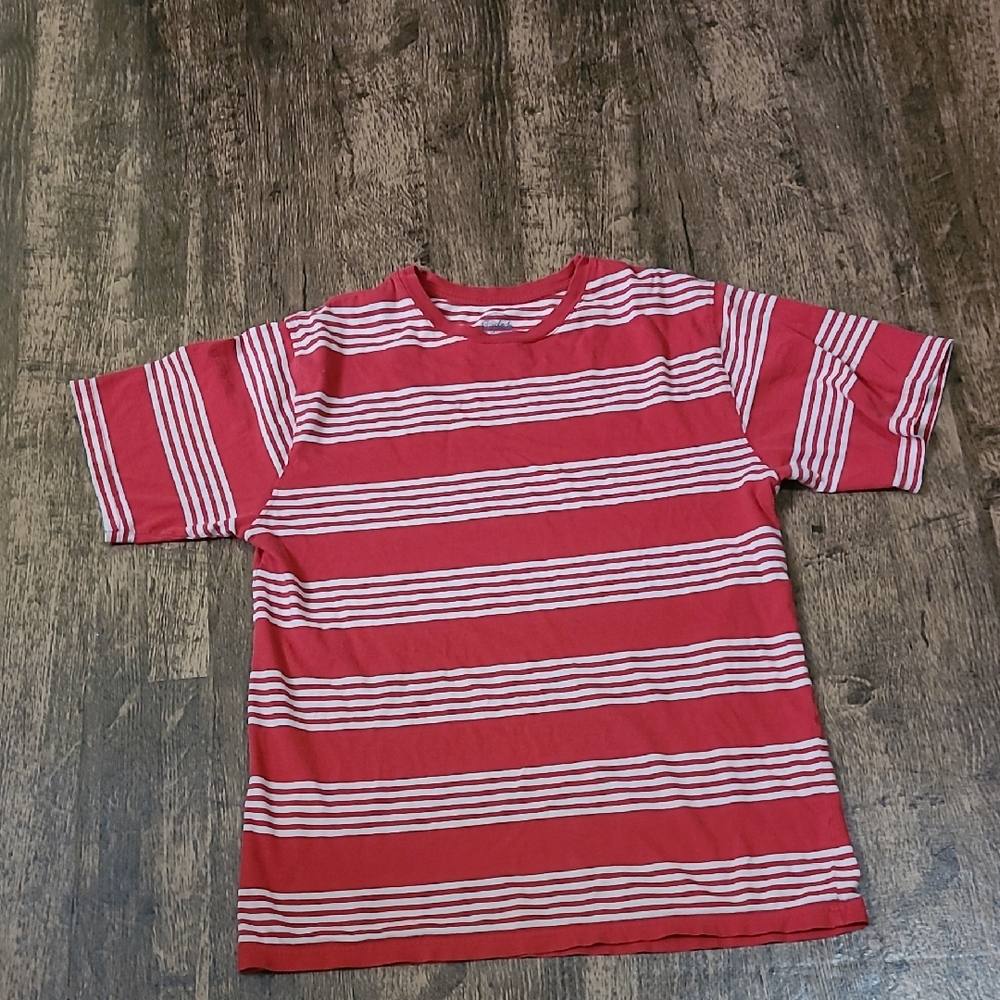 Boys Red and White Striped Short Sleeve Tee